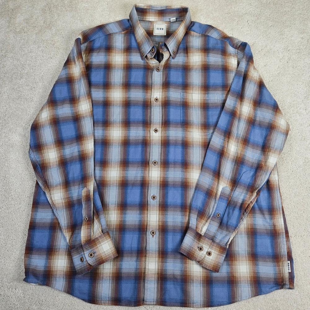 Men's ROWM Size XXL Plaid Button Down Long Sleeve Shirt Pocket Cotton Blend
